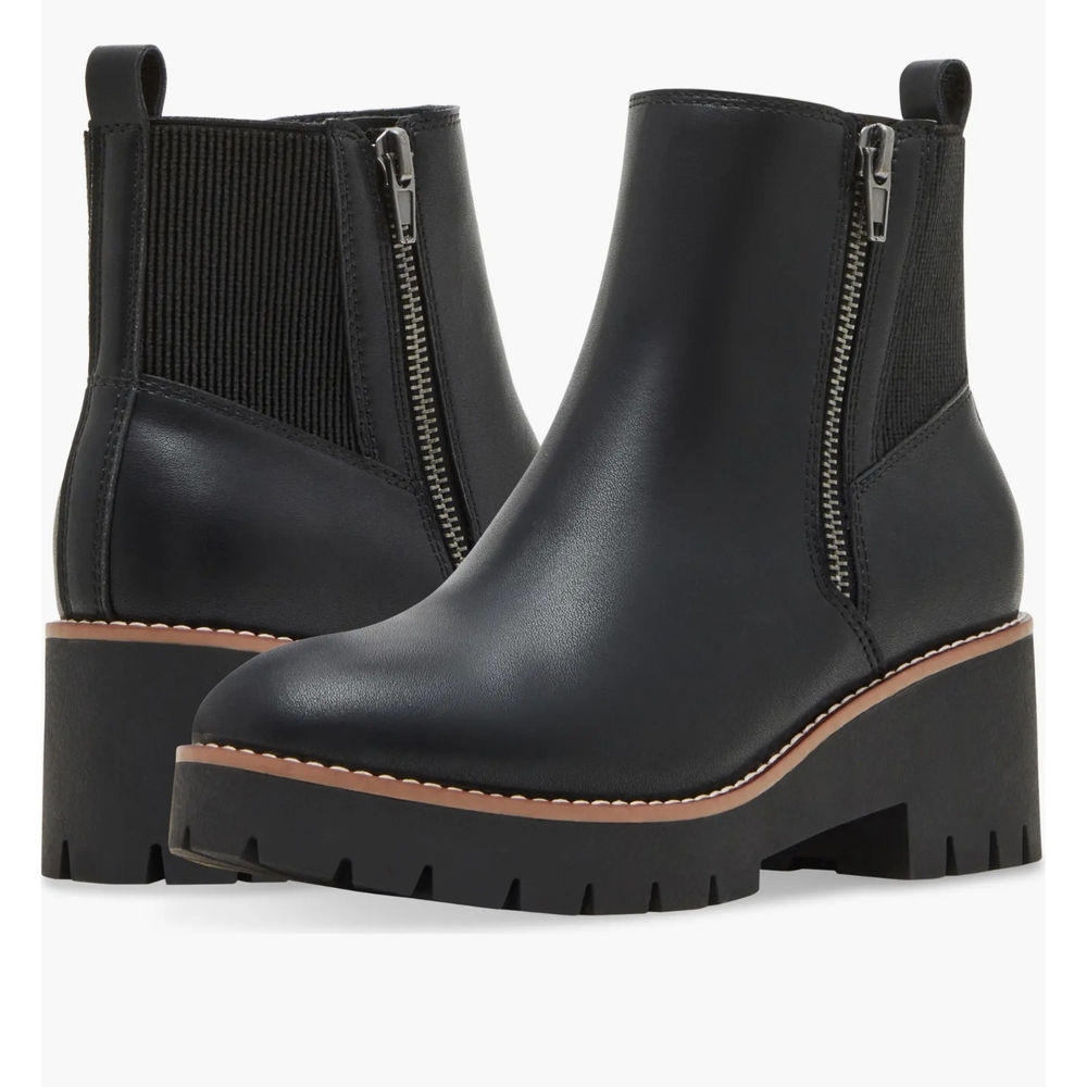 Blondo Black Chunky Ankle Boots with Elastic Panels